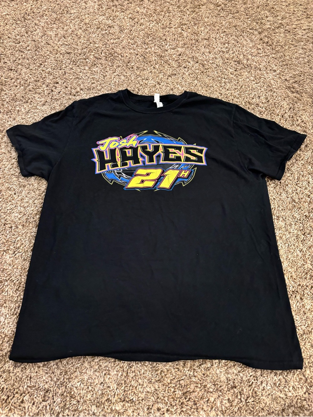Fruit of the Loom Black Kids Tee with Yellow & Purple Racing Graphic